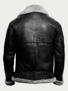 Black Leather Bomber Jacket For Men - Image 2