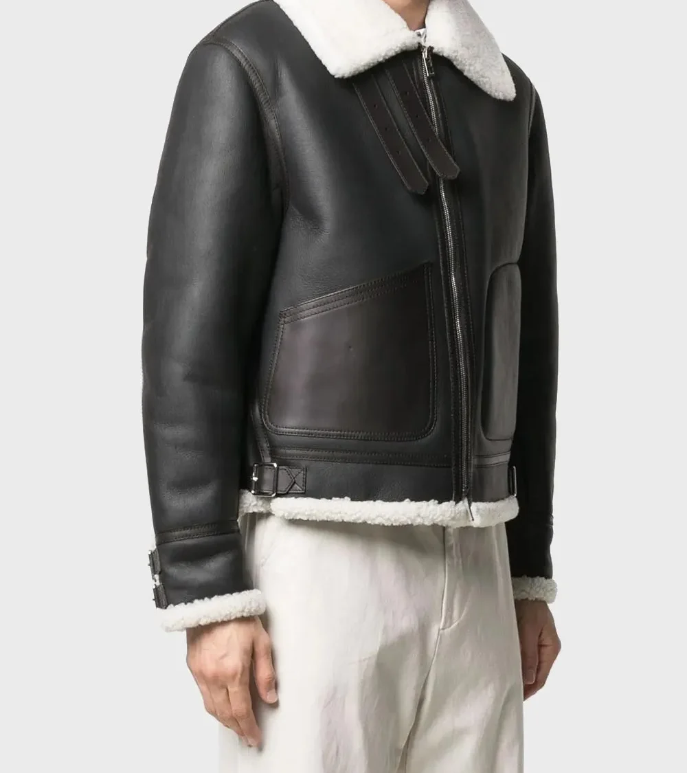Men's Genuine Black Shearling Aviator Jacket