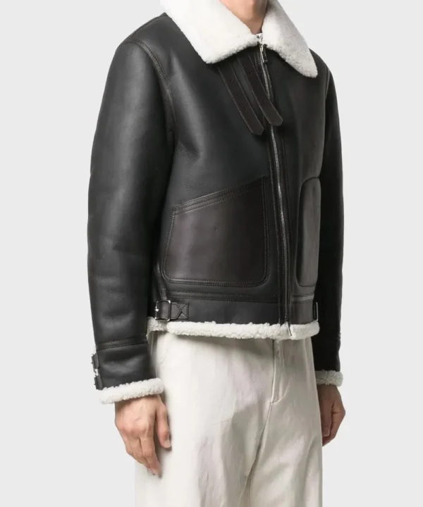 Mens Genuine Black Shearling Aviator Jacket - Image 1