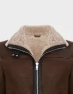Mens Shearling Sheepskin Flying Jacket - Vail -Chestnut Brown - Image 4
