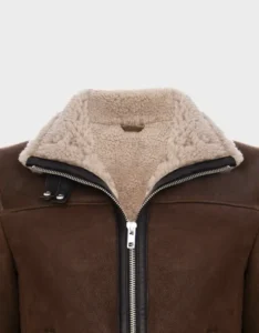 Mens Shearling Sheepskin Flying Jacket - Vail -Chestnut Brown - Image 4