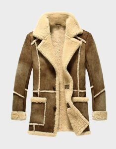 Designer Brown Shearling Sheepskin Fur Coat