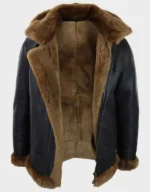 Men’s Brown Leather Shearling Aviator Jacket with Hood - Image 5