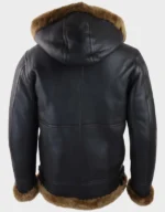 Men’s Brown Leather Shearling Aviator Jacket with Hood - Image 6