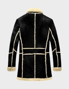 Fur Shearling Sheepskin Black Leather Coat - Image 2