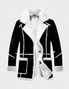 Fur Shearling Sheepskin Black Leather Coat - Image 3