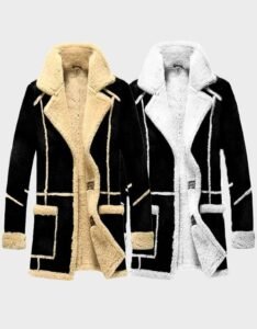 Fur Shearling Sheepskin Black Leather Coat