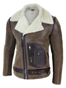 Men’s Vintage Brown Shearling Jacket - Image 3
