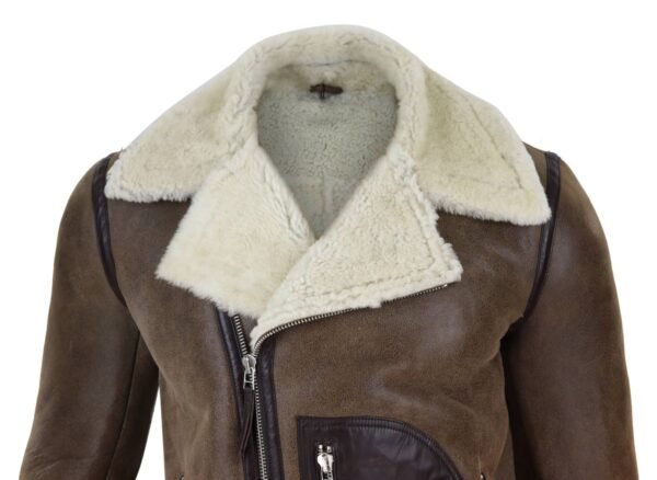 Men’s Vintage Brown Shearling Jacket - Image 5