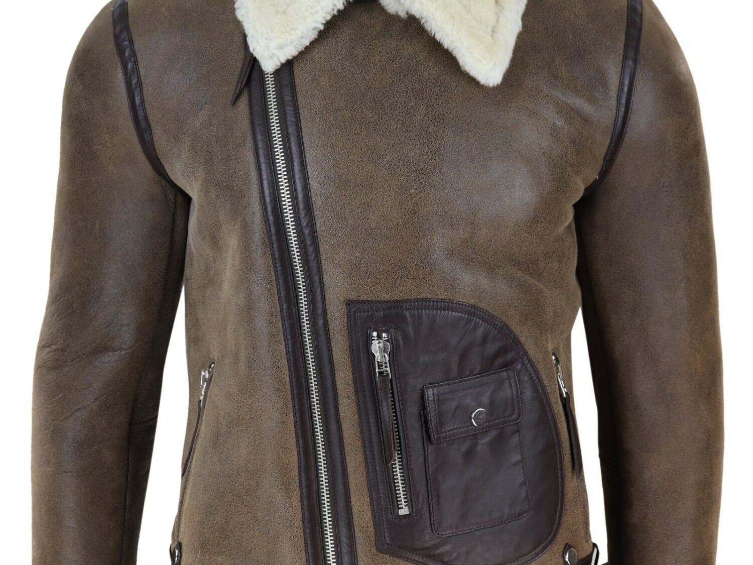 Men’s Vintage Brown Shearling Jacket in sheepskin
