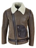 Men’s Vintage Brown Shearling Jacket - Image 2