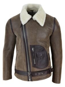Men’s Vintage Brown Shearling Jacket - Image 2