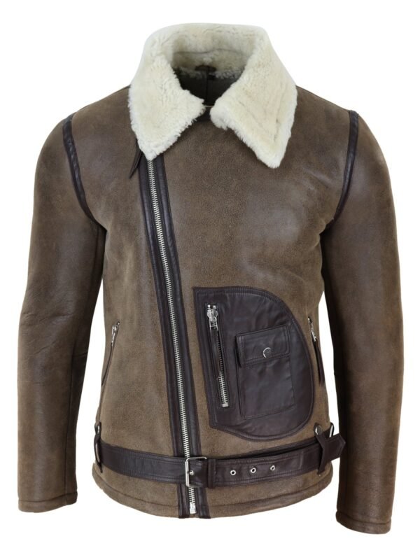 Men’s Vintage Brown Shearling Jacket - Image 2