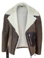 Men’s Vintage Brown Shearling Jacket - Image 6