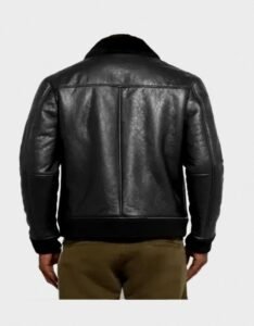 Trimmed Black Shearling Leather Jacket - Image 2