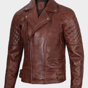 Men's Dark Brown Quilted Asymmetrical Leather Biker Jacket