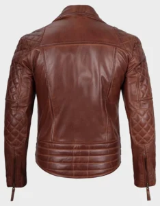Men's Dark Brown Quilted Asymmetrical Leather Biker Jacket