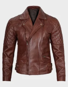 Men's Dark Brown Quilted Asymmetrical Leather Biker Jacket