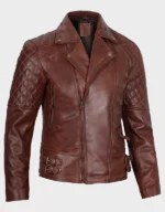 Men's Dark Brown Quilted Asymmetrical Leather Biker Jacket