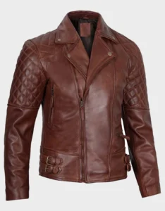 Men's Dark Brown Quilted Asymmetrical Leather Biker Jacket