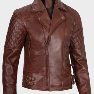 Men's Dark Brown Quilted Asymmetrical Leather Biker Jacket