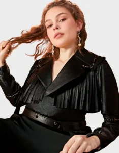 Fringed Cropped Leather Jacket - Image 2