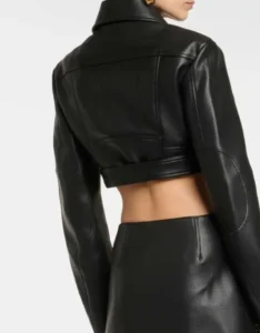 Cropped Leather Motorcycle Jacket - Image 3