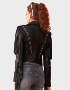 Fringed Cropped Leather Jacket - Image 4