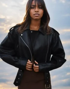 Faux Leather Crop Biker Jacket - Image 3