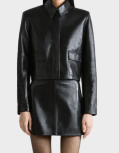 Nour Hammour Black Bleeker Cropped Leather Jacket - Image 2