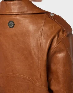 Women Leather Brown Cropped Jacket - Image 2