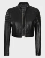 Women’s Black Cropped Style Café Racer Leather Jacket | The Fitted Jackets