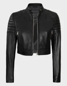 Women’s Black Cropped Style Café Racer Leather Jacket | The Fitted Jackets