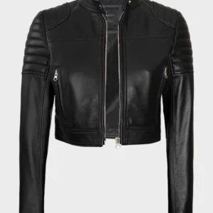 Women’s Black Cropped Style Café Racer Leather Jacket | The Fitted Jackets