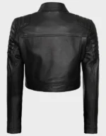 Women’s Black Cropped Style Café Racer Leather Jacket - Image 6
