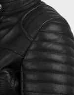 Women’s Black Cropped Style Café Racer Leather Jacket - Image 4