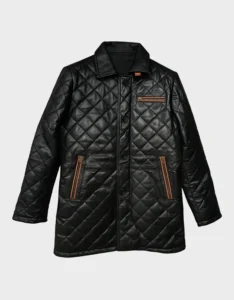 Black Sheepskin Leather Winter Coat for Men