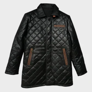 Black Sheepskin Leather Winter Coat for Men