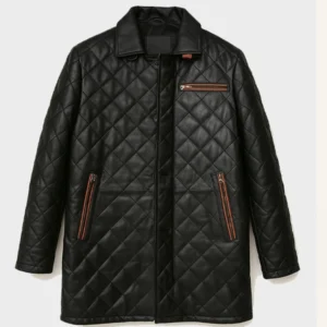 Black Sheepskin Leather Winter Coat for Men