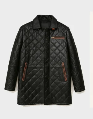 Black Sheepskin Leather Winter Coat for Men