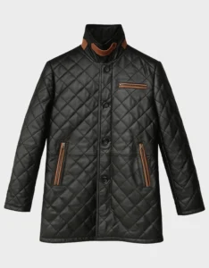 Black Sheepskin Leather Winter Coat for Men