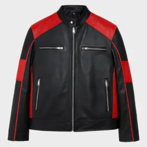 Men’s Leather Biker Jacket in Black and Red