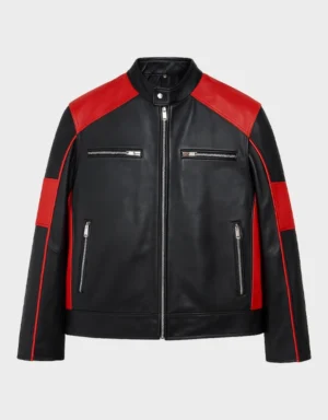 Men’s Leather Biker Jacket in Black and Red