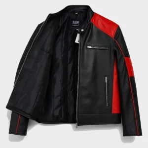 Men’s Leather Biker Jacket in Black and Red