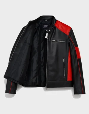 Men’s Leather Biker Jacket in Black and Red