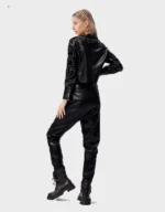 Cropped Embellished Leather Biker Jacket - Image 3
