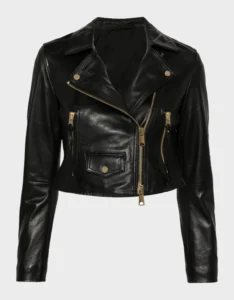 Black Elora Women's Cropped Leather Jacket | The Fitted Jackets