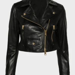 Black Elora Women's Cropped Leather Jacket | The Fitted Jackets