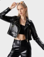 Black Elora Women's Cropped Leather Jacket - Image 2