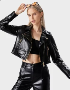 Black Elora Women's Cropped Leather Jacket - Image 2